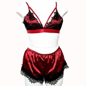 Womens Sleepwear Red Lingerie 3 Piece Set Size S  - Bra, Lace Panties, Sleep Sho